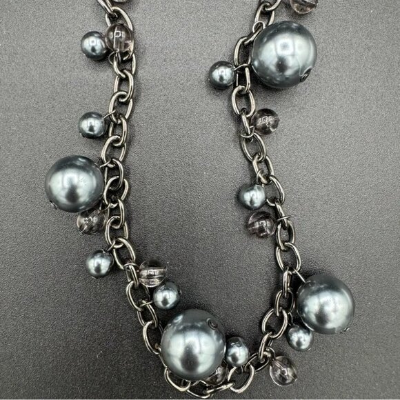 Satin Grey and Gunmetal Chunky Beaded Long Necklace - Picture 4 of 12